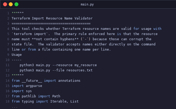 Validate Terraform import resource nam