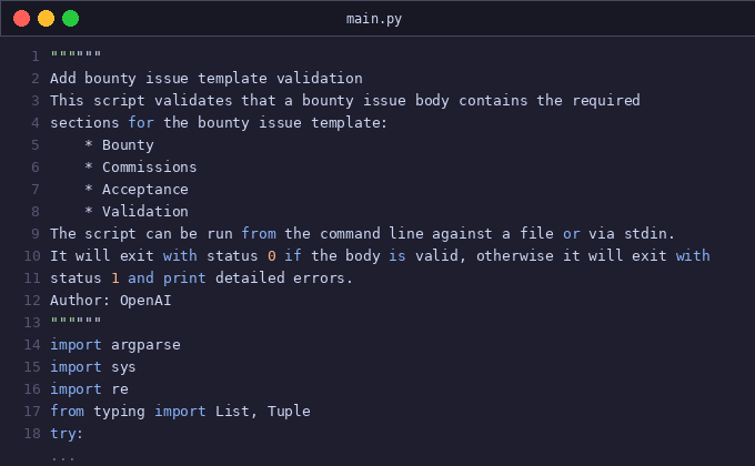 Add bounty issue template validation