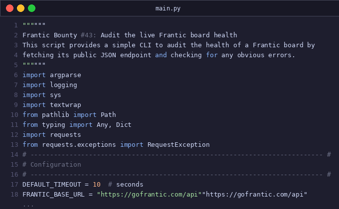 Frantic bounty #43: Audit the live Frantic board health