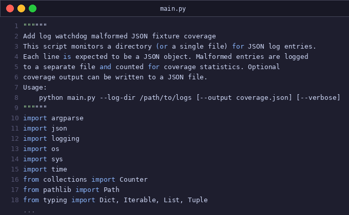 Add log watchdog malformed JSON fixture coverage