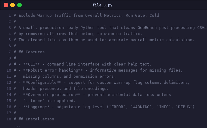 Exclude warmup traffic from Overall metrics, run gate, cold-