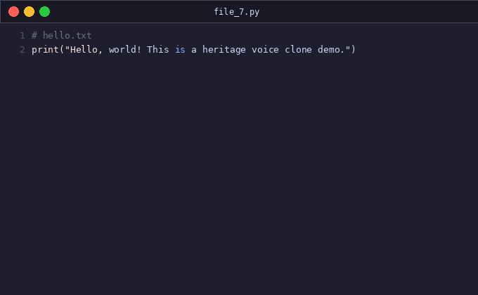 Heritage voice clone demo + walkthrough