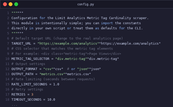 Limit analytics metric tag cardinality